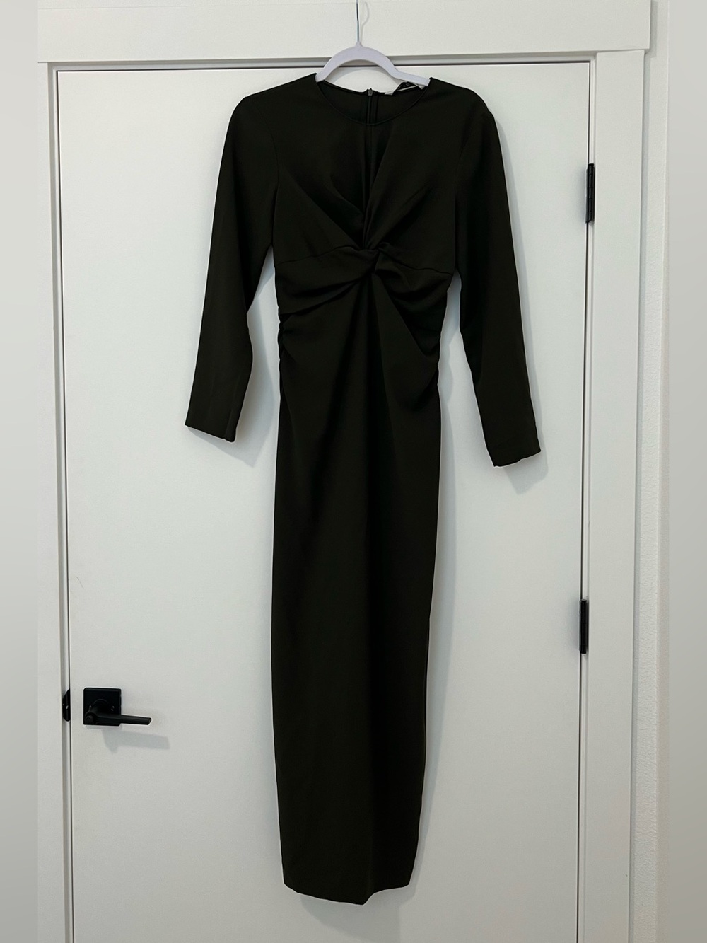 Zara Black Long-Sleeve Twist-Front Midi Dress